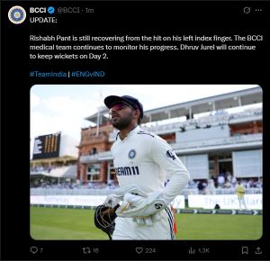 Pant Injury Update: Jurel to Retain Wicket-Keeping Role as Doubt Clouds India Star's Fitness