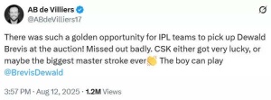 AB de Villiers Sets Record Straight on Dewald Brevis' CSK Move, Dismisses Rule Violation Claims