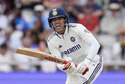 Shubman Gill, India's captain, celebrating a milestone