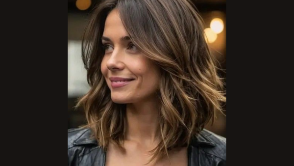 Collarbone length hair with layers and highlights